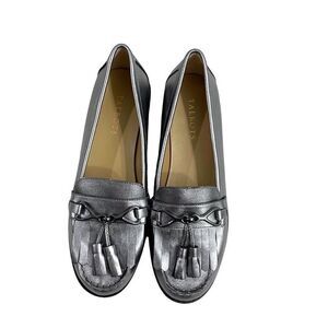 NEW Talbots Laura leather‎ tassel loafers Size 8 silver metallic
